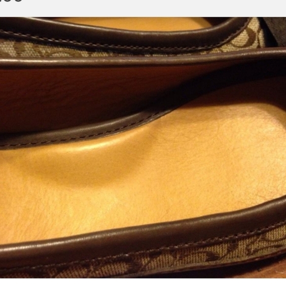 AUTHENTIC VINTAGE COACH SOPHIA CANVAS &  BROWN LEATHER SIG C FLAT SHOES Size 9.5 - Picture 5 of 13